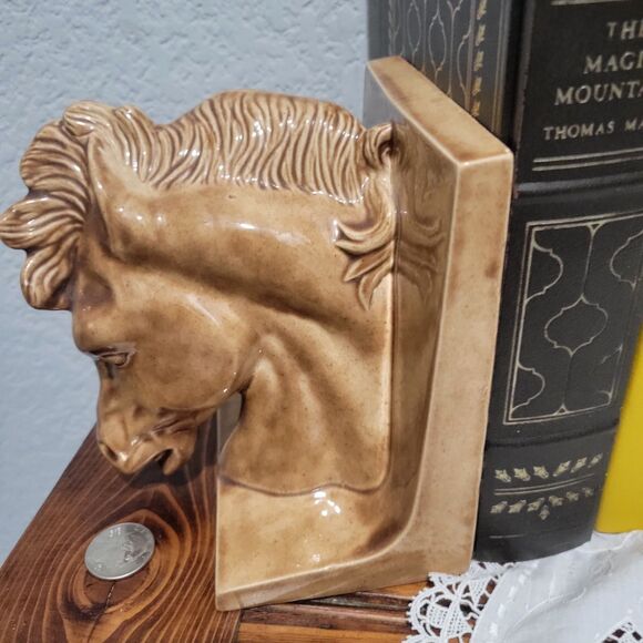 Vintage Set Of Ceramic Horse Head Bookends MCM Hobbyist Unsigned Equestrian West - Picture 6 of 13